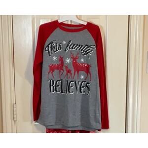 Sleep On It Women's Knit Pajama Top This Family Believes Red & Gray Size M